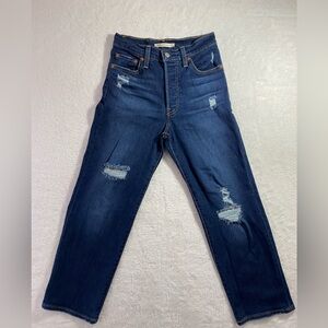 Levi’s Ribcage Straight Ankle Jeans High Rise Distressed Blue Size 25 women